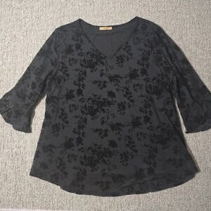 Velvet Burnout Tunic Top Black Flare Sleeve Semi Sheer Womens XL Whimsigoth